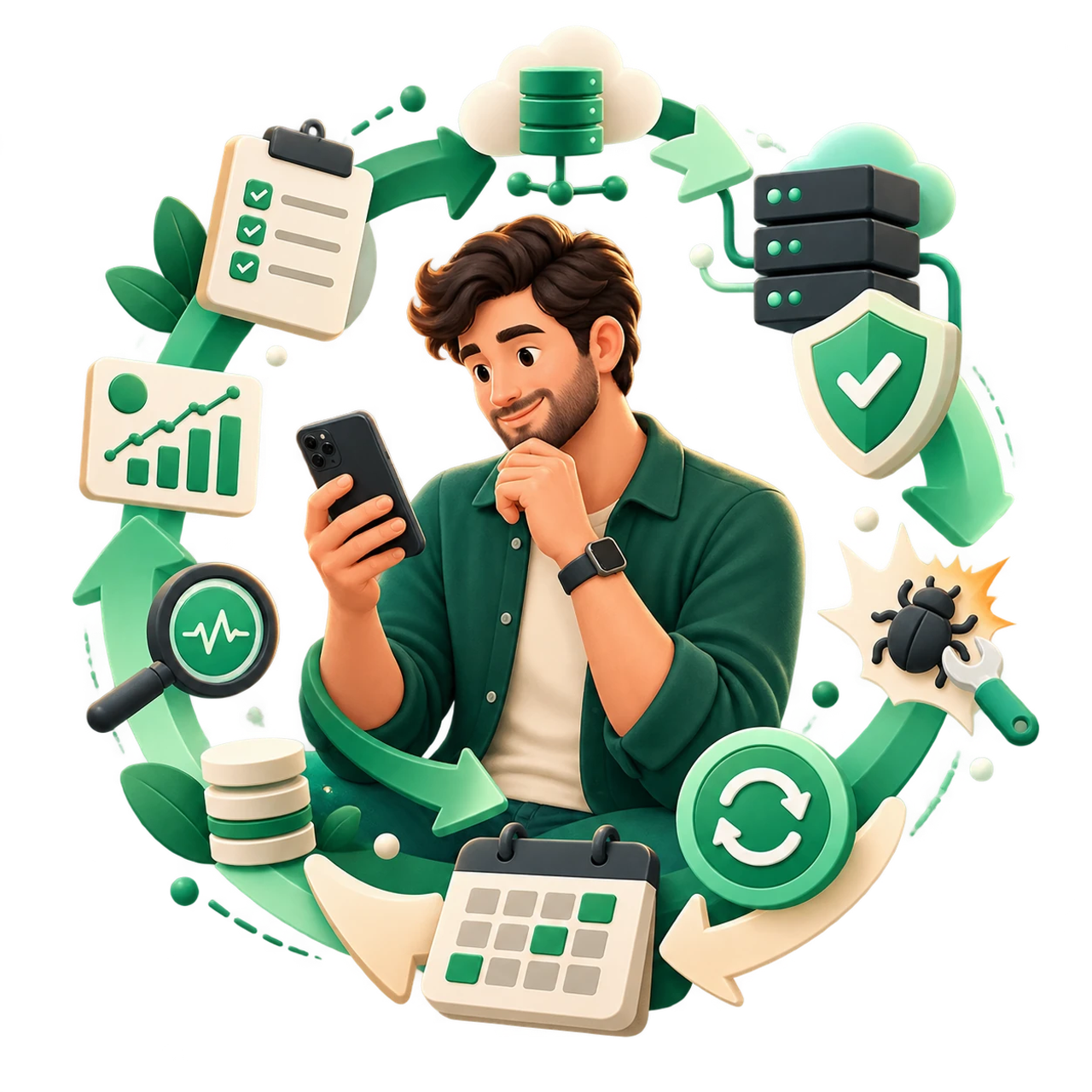 Titolare di prodotto che segue il ciclo di vita di un'app tra aggiornamenti e monitoraggio