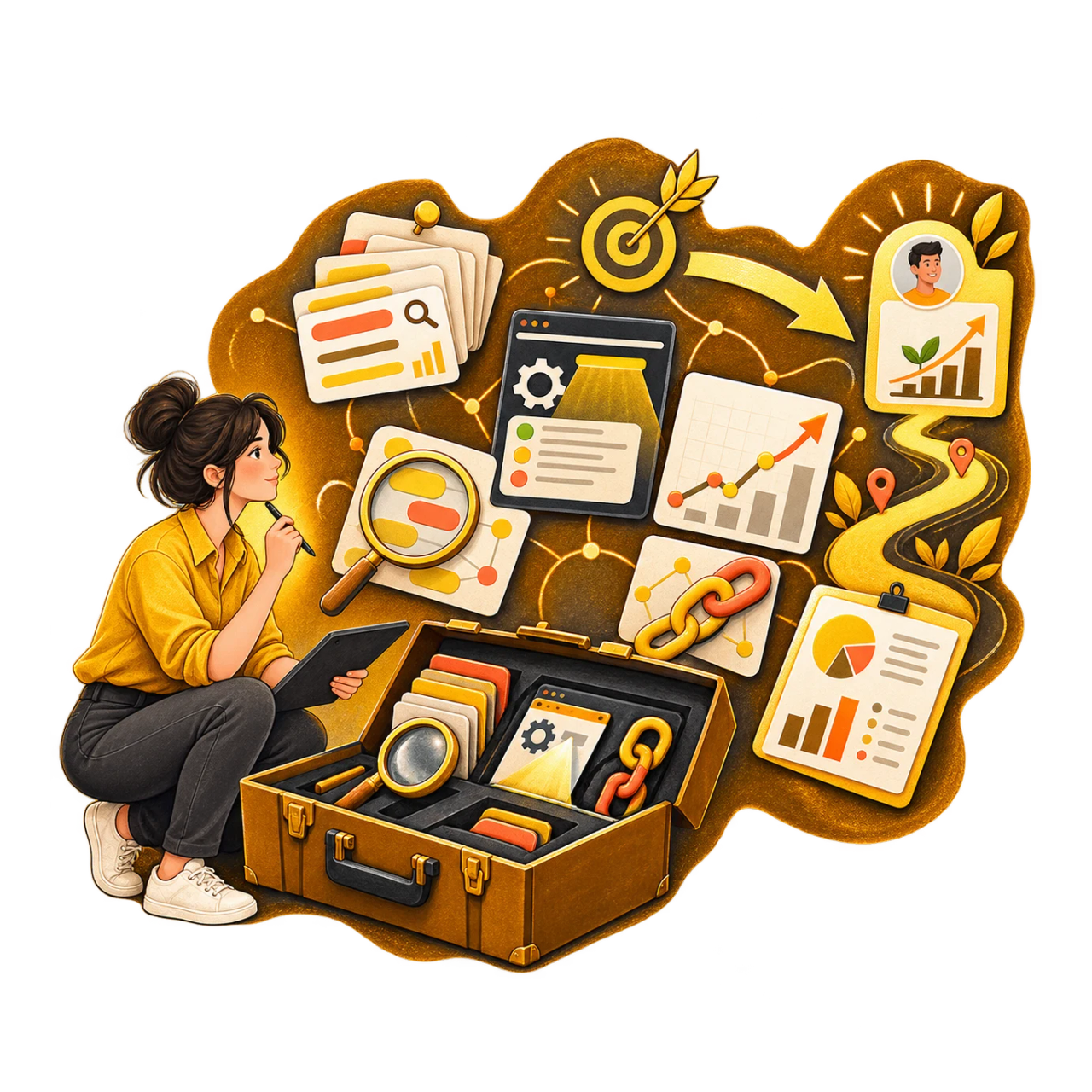 Strategist SEO usa un toolkit di ricerca, audit, ranking, backlink e reporting