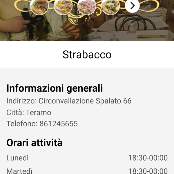 Osteria Strabacco — app — progetto Contat