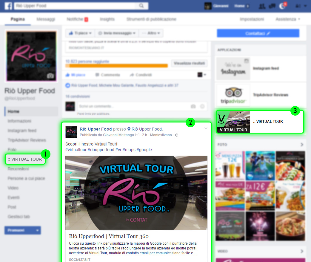 inserimento virtual tour su tab facebook