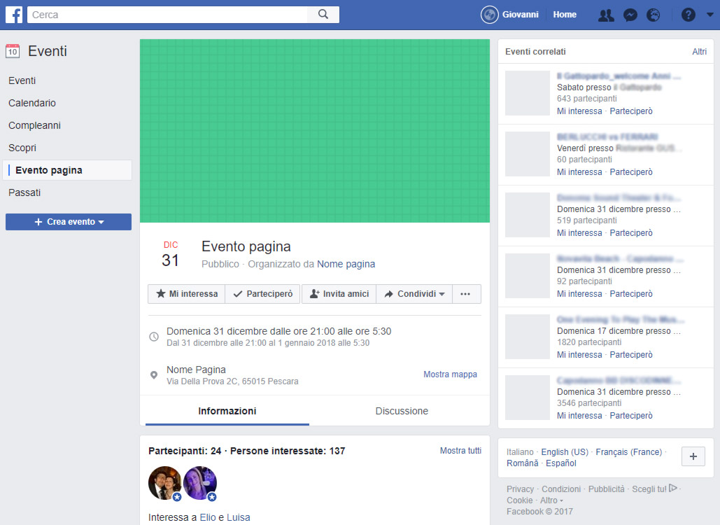 Esempio evento facebook